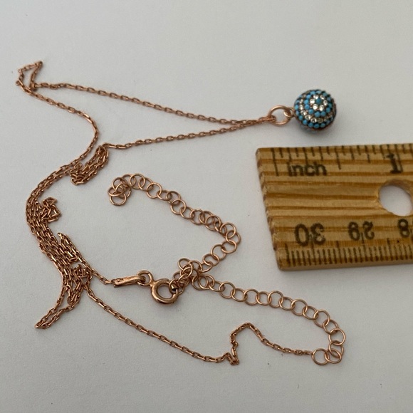 🧿925 Silver blue evileye turquoise cubic zirconia necklace 14k rose gold plated - Picture 3 of 5